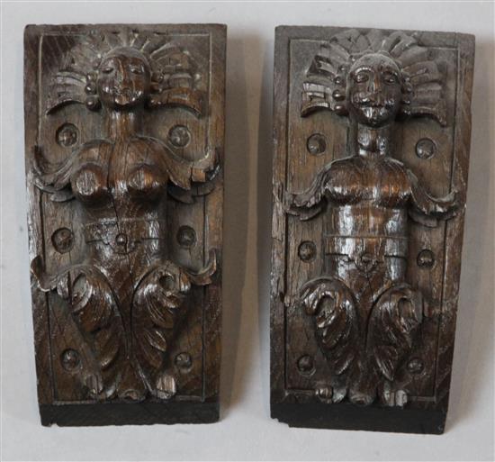 A pair of 17th century oak panels, 8 x 3.5in.